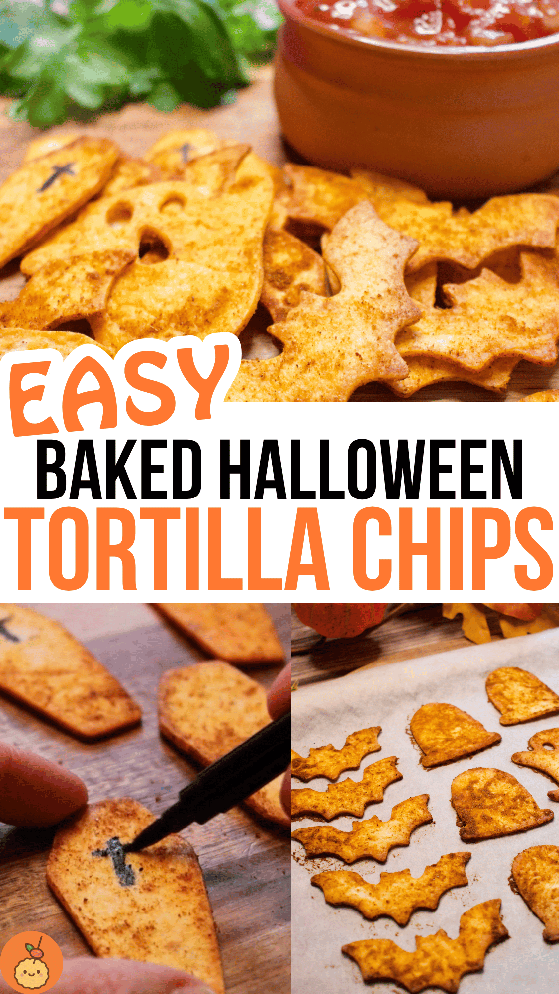 Halloween chips are the cutest homemade tortilla chips for spooky season, made with Halloween cookie cutters, smoky seasoning and baked until crisp. Serve these baked tortilla chips with salsa, guacamole or Halloween taco dip for easy Halloween party food. Perfect for Halloween chips and salsa, Halloween chips and guac, or a fun Halloween chips and dip board.