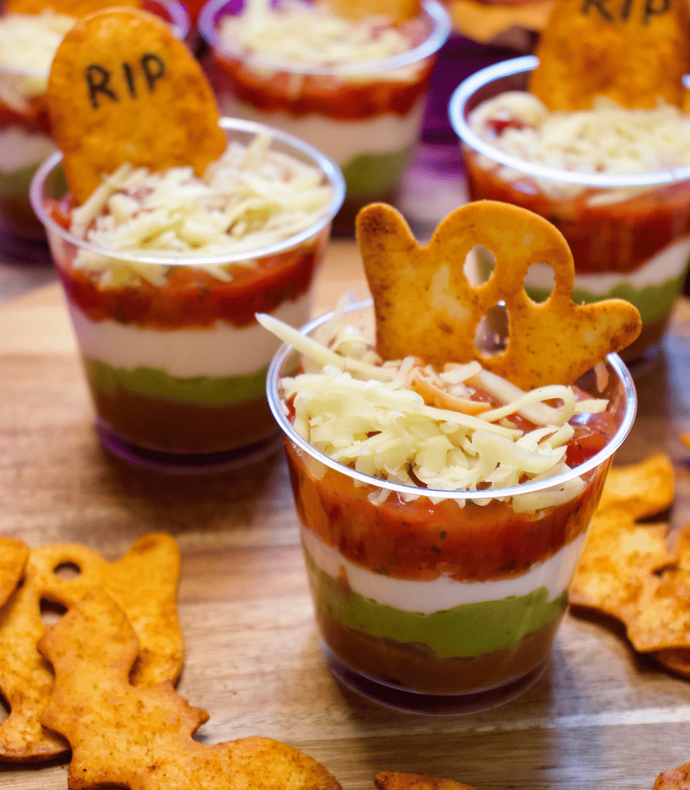 Delicious Halloween Graveyard Taco Dip Cups Recipe